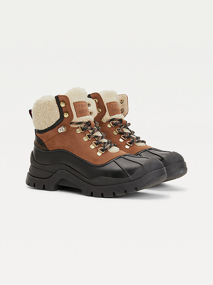 brown sherpa suede outdoor cleat boots for women tommy hilfiger