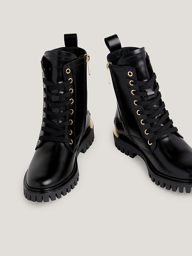 Polished Leather Cleat Lace-Up Ankle Boots | BLACK | Tommy Hilfiger