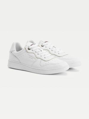 Elevated Leather Metallic Detail Cupsole Trainers | WHITE | Tommy Hilfiger