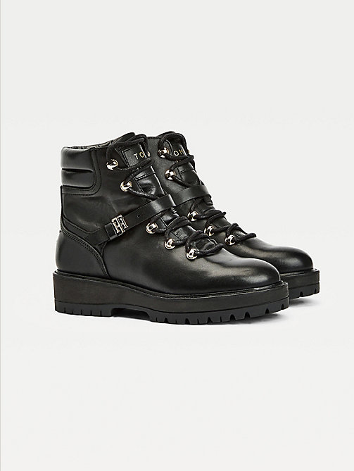 black monogram buckle cleat ankle boots for women tommy hilfiger