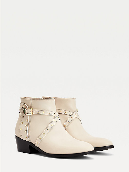 beige studded leather ankle boots for women tommy hilfiger