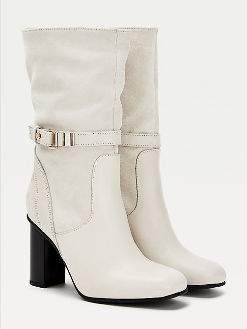 beige elevated leather high heel boots for women tommy hilfiger