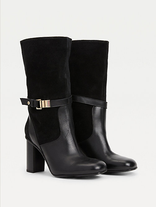 black elevated leather high heel boots for women tommy hilfiger