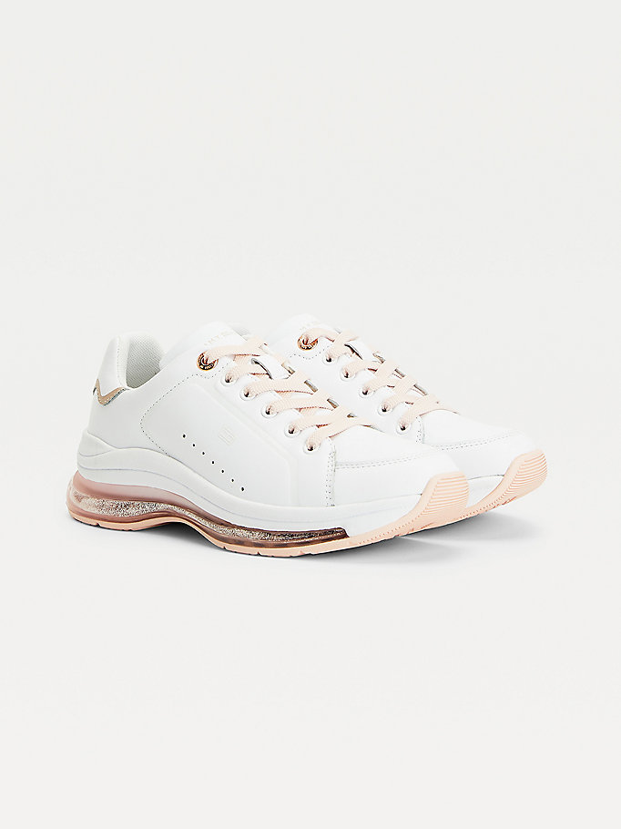 pink air bubble metallic leather trainers for women tommy hilfiger