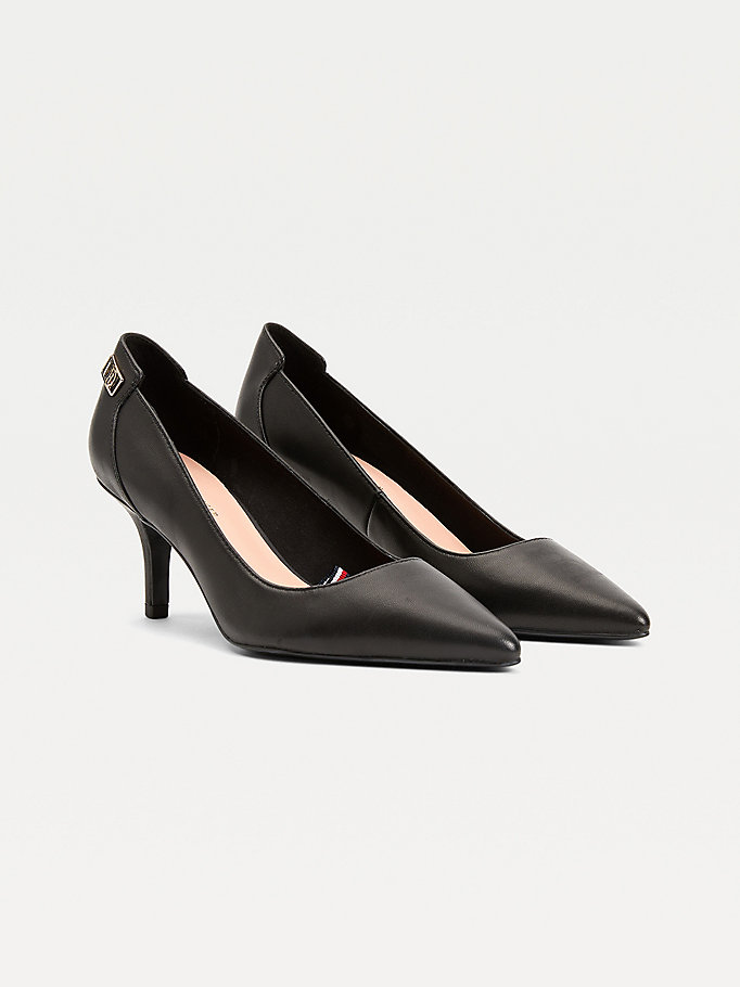 black essential pointed low heel leather pumps for women tommy hilfiger