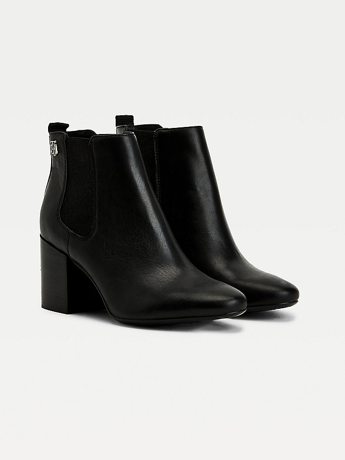 black essential leather high heel ankle boots for women tommy hilfiger