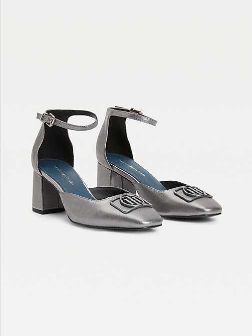 серый кожаные туфли металлик с квадратным носком для women - tommy hilfiger