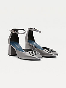 grey metallic leather square toe pumps for women tommy hilfiger