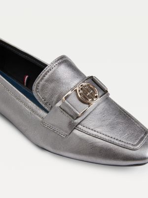 womens grey leather loafers