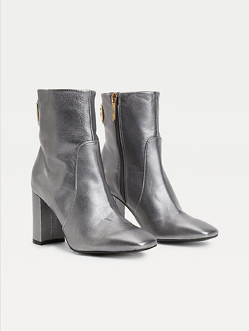 grey metallic leather high heel boots for women tommy hilfiger