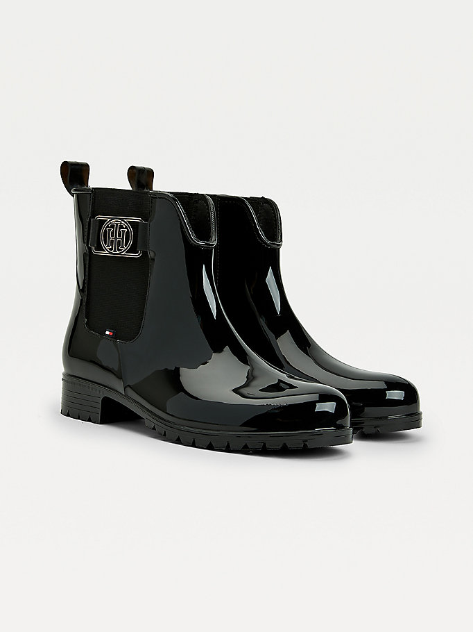 black monogram rain boots for women tommy hilfiger