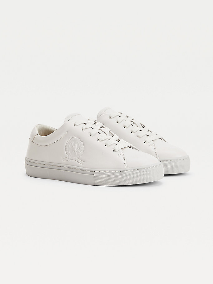 grey elevated crest leather trainers for women tommy hilfiger