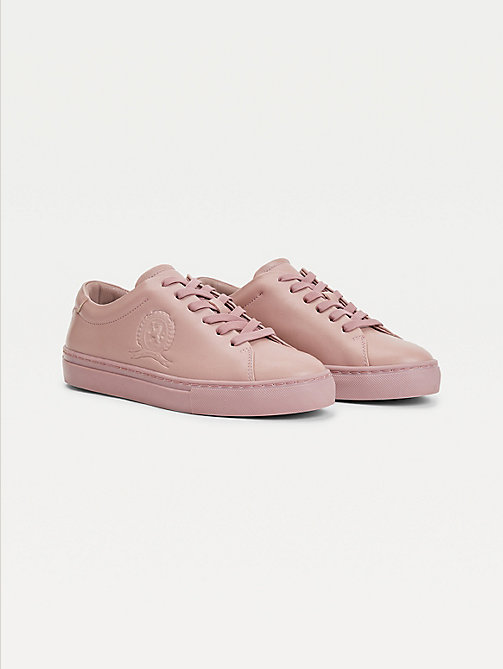 pink elevated crest leather trainers for women tommy hilfiger