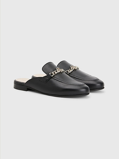 black leather chain mule loafers for women tommy hilfiger