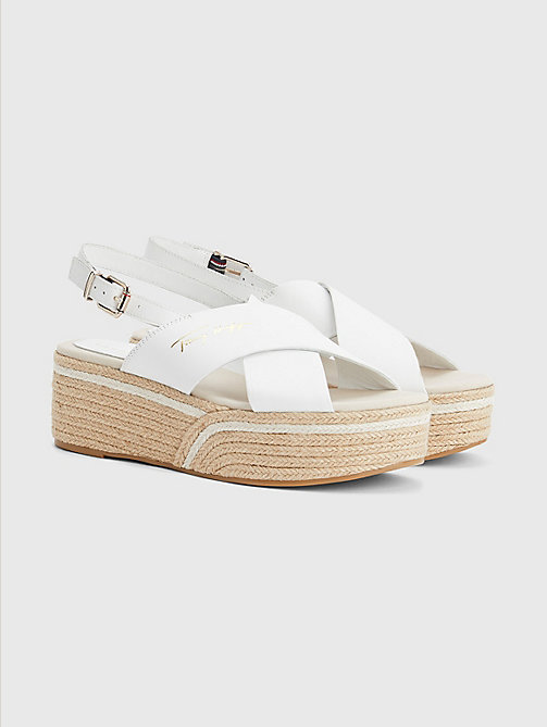 white elevated leather flatform sandals for women tommy hilfiger