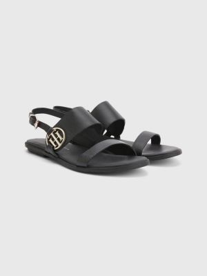 Brise aflivning Mew Mew TH Monogram Leather Flat Sandals | BLACK | Tommy Hilfiger