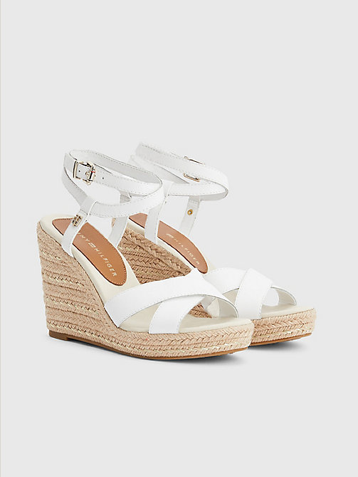 white leather high heel wedge sandals for women tommy hilfiger