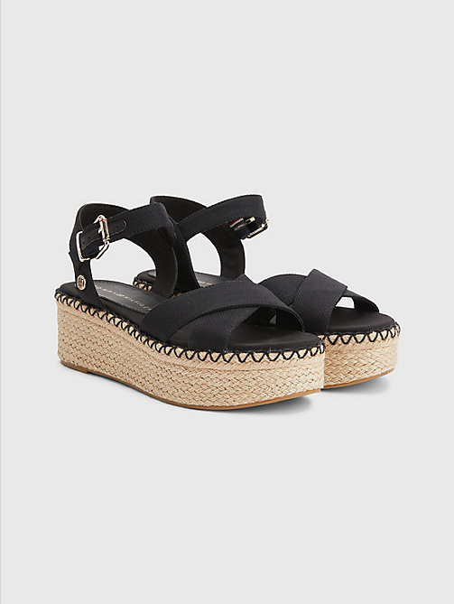 sandalias de plataforma con detalles brillantes negro de mujer tommy hilfiger