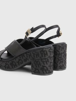 black mid heel platform sandals