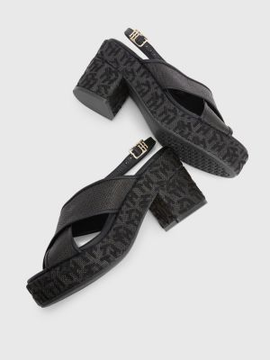 black mid heel platform sandals