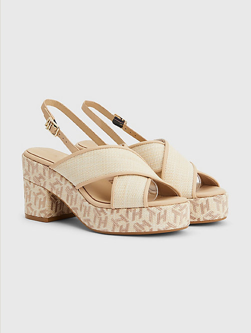 white mid heel platform sandals for women tommy hilfiger