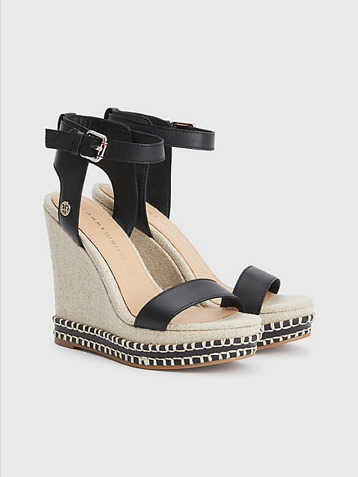 black signature leather wedge sandals for women tommy hilfiger