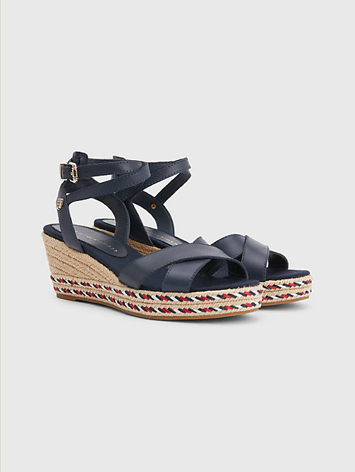 blue leather low wedge sandals for women tommy hilfiger