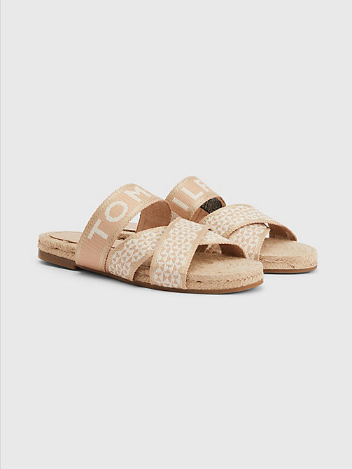 beige logo webbing flat sandals for women tommy hilfiger