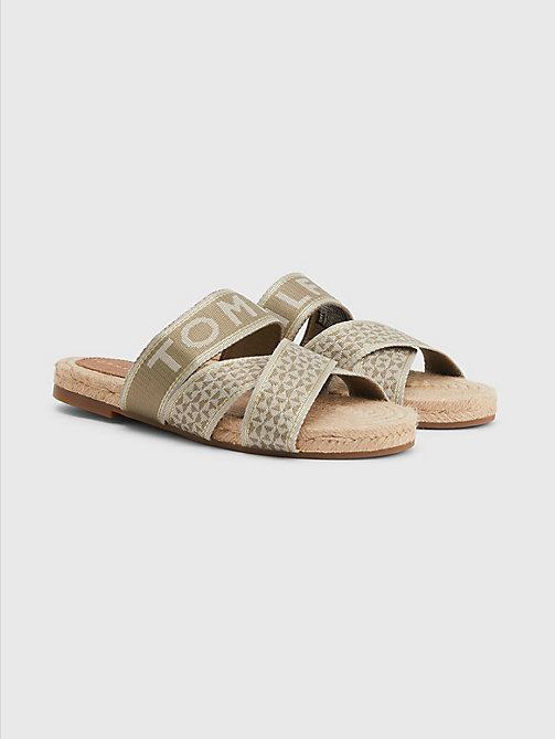 bruin platte sandaal met logo-webbing voor women - tommy hilfiger