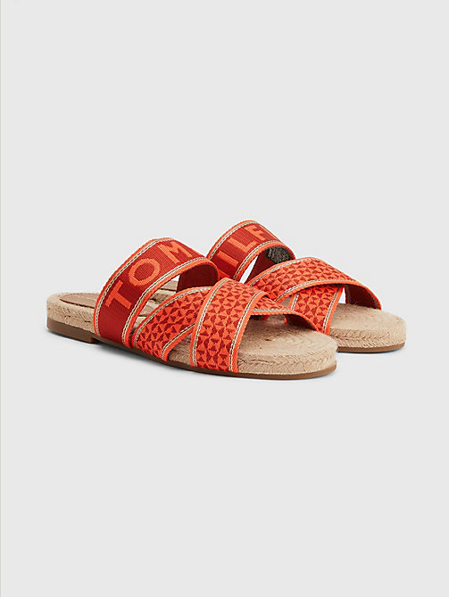 rood platte sandaal met logo-webbing voor dames - tommy hilfiger
