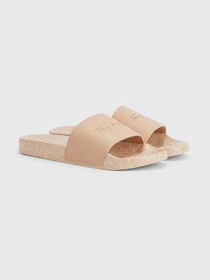 Metallic Signature Pool Slides | BEIGE 