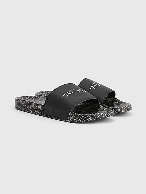 sandali da piscina con logo metallizzato nero da women tommy hilfiger