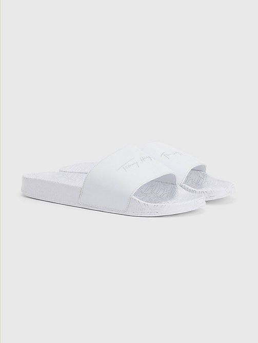 white metallic signature pool slides for women tommy hilfiger