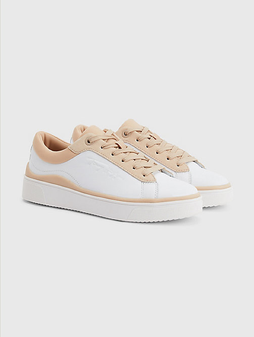 pink elevated leather cupsole trainers for women tommy hilfiger
