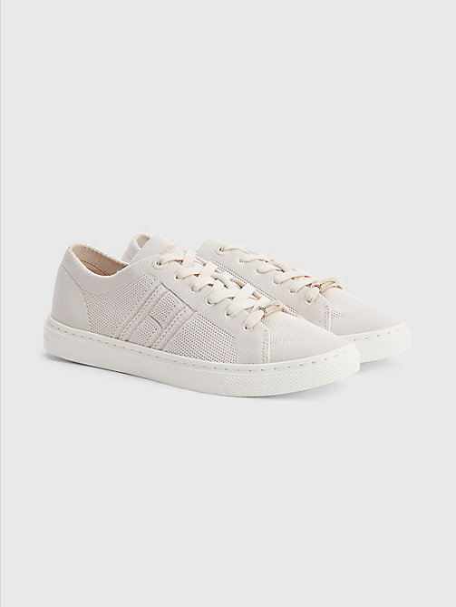 beige knitted cupsole trainers for women tommy hilfiger