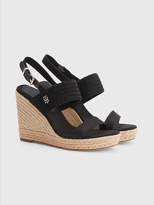 black textured high wedge sandals for women tommy hilfiger