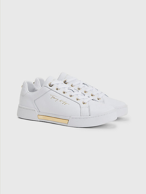 white signature logo leather cupsole trainers for women tommy hilfiger