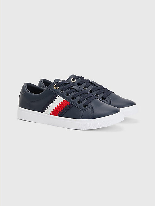 blue signature leather cupsole trainers for women tommy hilfiger