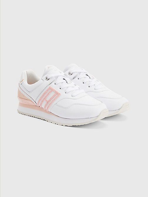 pink city flag appliqué leather trainers for women tommy hilfiger