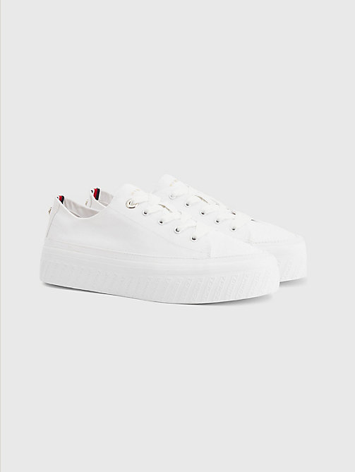 white essential monochrome vulcanised flatform trainers for women tommy hilfiger