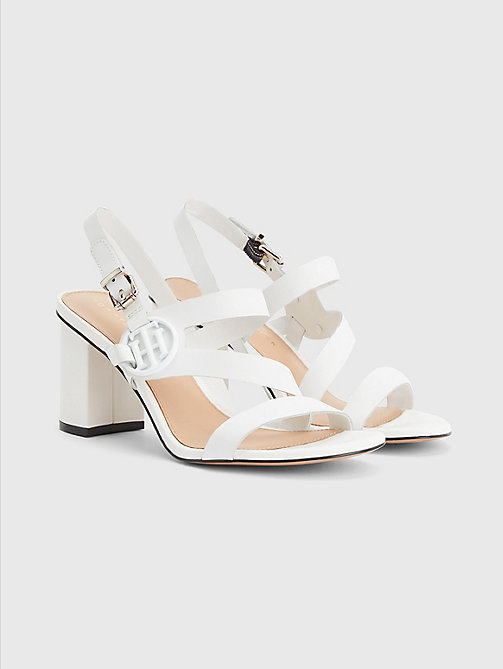white th monogram leather block heel sandals for women tommy hilfiger