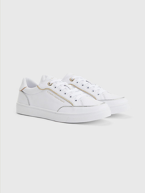 white metallic piping logo trainers for women tommy hilfiger