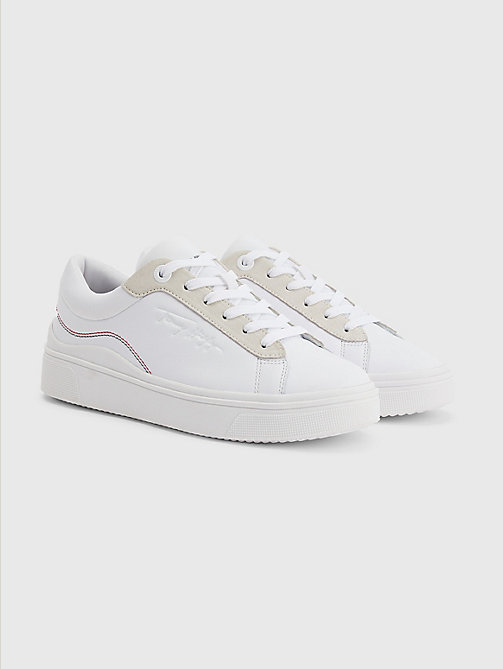 white elevated leather cupsole trainers for women tommy hilfiger
