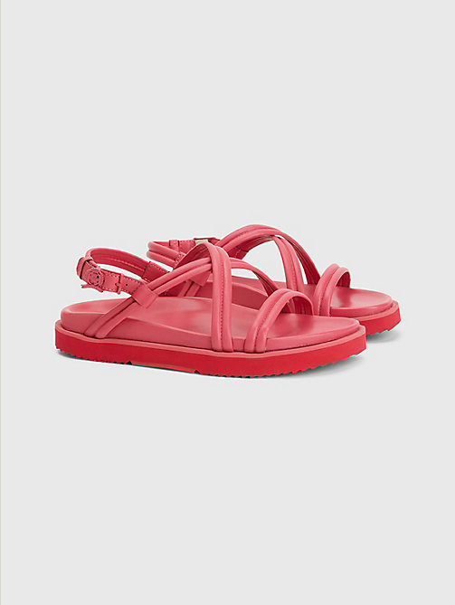 pink crest buckle leather sandals for women tommy hilfiger