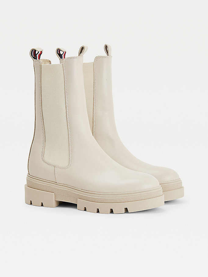 beige exclusive low leather boots for women tommy hilfiger
