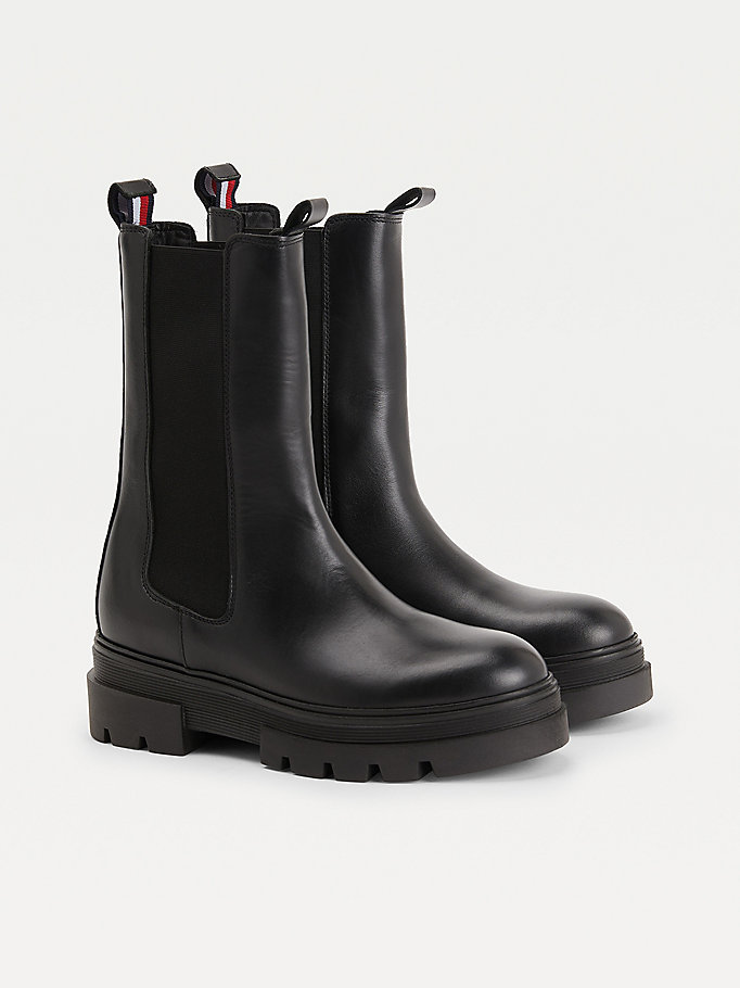 black exclusive low leather boots for women tommy hilfiger