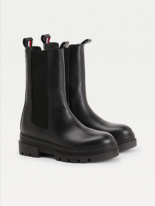 black low leather boots for women tommy hilfiger