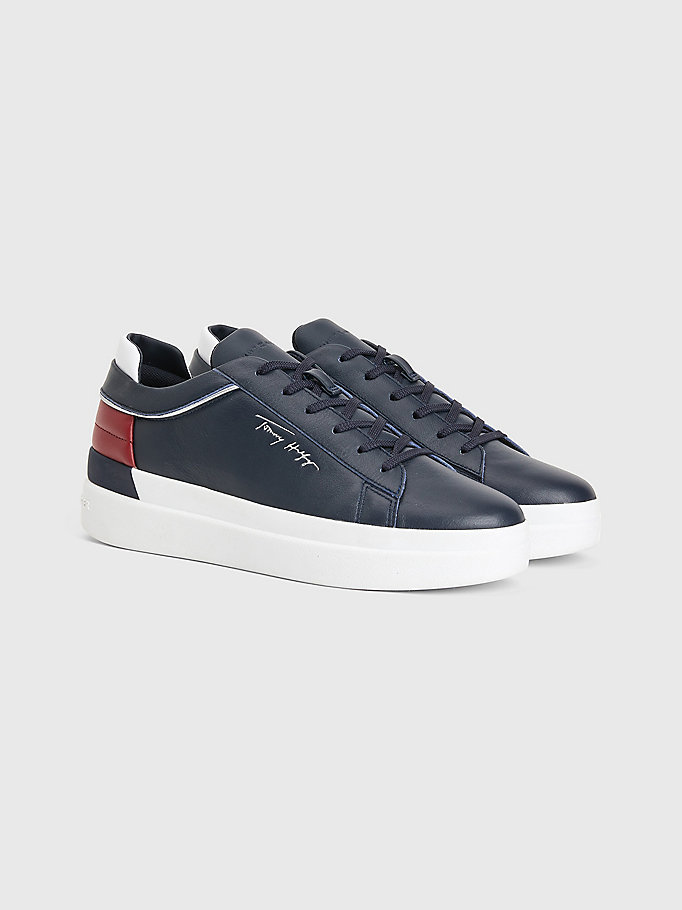 Elevated Leather Flatform Trainers | BLUE | Tommy Hilfiger