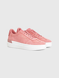 pink signature suede cupsole trainers for women tommy hilfiger