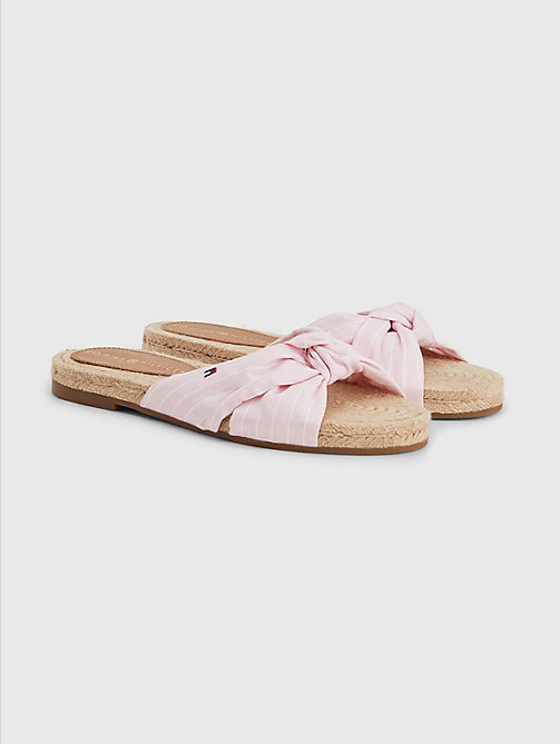 sandales plates style espadrilles à rayures rose pour femmes tommy hilfiger